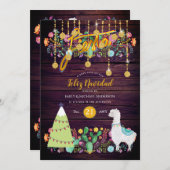 Feliz Navidad Feest Uitnodiging Folk Bloemen Lama (Voorkant / Achterkant)