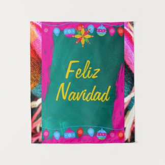 Feliz Navidad Fiesta op roze en groen Wandkleed