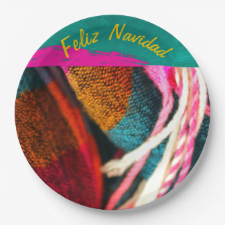 Feliz Navidad Fiesta op Roze en Groene Sarape Papieren Bordje