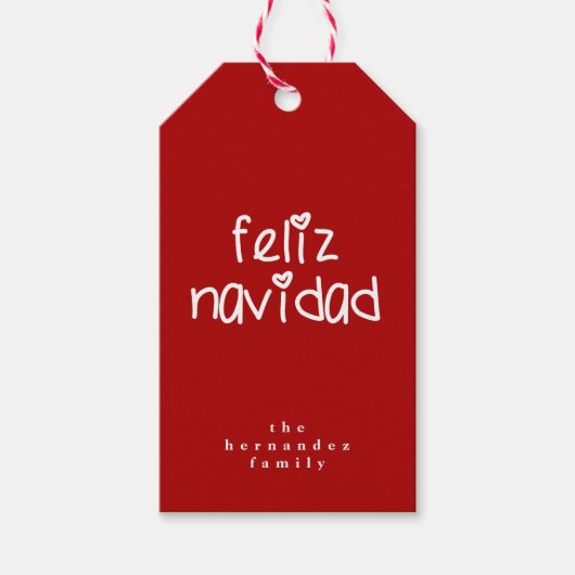 Feliz Navidad - Gepersonaliseerde rode kerst Cadeaulabel (Voorkant)