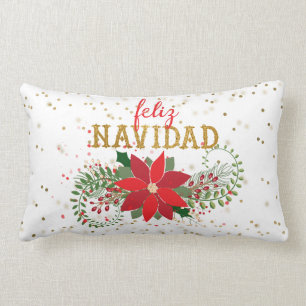 Feliz Navidad Gold Glitter Poinsettia Kussen
