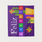 Feliz Navidad Green Cactus op Paars Wandkleed (Voorkant)