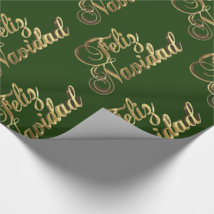 Feliz Navidad Green en Gold met kerstmis Cadeaupapier
