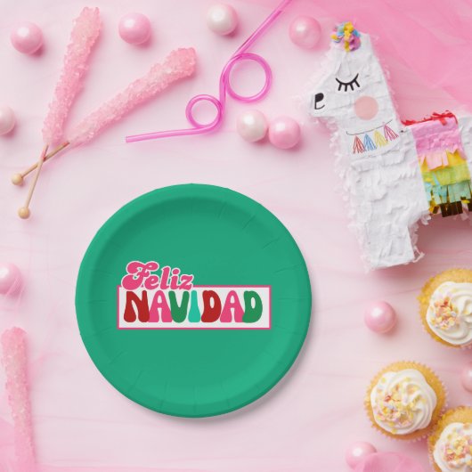 Feliz Navidad - Helder kleurrijk Papieren Bordje (Feest)