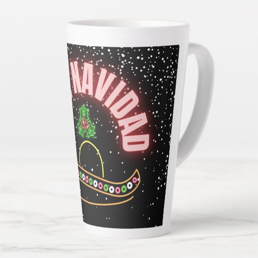 Feliz Navidad Holiday Neon Latte Mok (Rechterhoek)