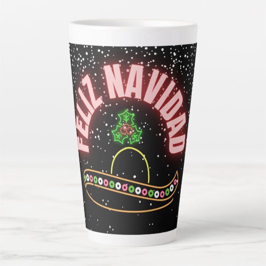 Feliz Navidad Holiday Neon Latte Mok (Voorkant)