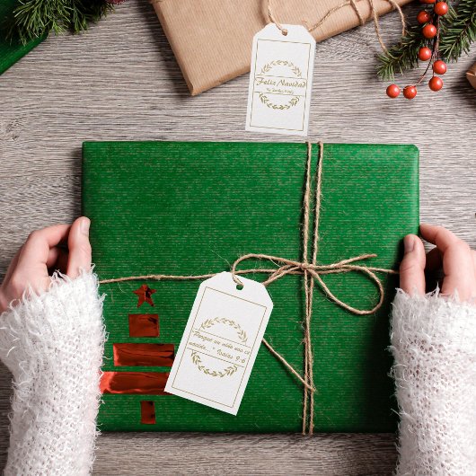 Feliz Navidad Kerst Gouden Wit Jesaja 9:6 Cadeaulabel