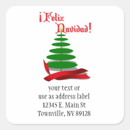 Feliz Navidad - kerstboom met rood lint Vierkante Sticker