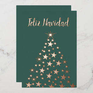 Feliz Navidad-kerstboomsterren Roos Gold Folie Feestdagenkaart