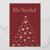 Feliz Navidad-kerstboomsterren Roos Gold Folie Feestdagenkaart (Voorkant)