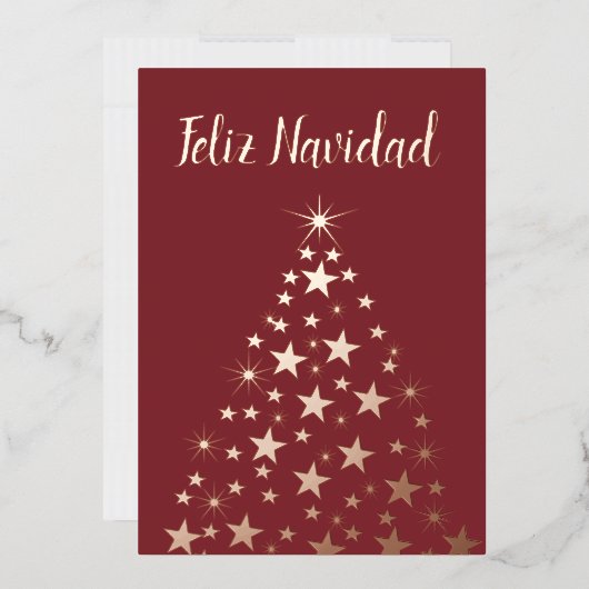 Feliz Navidad-kerstboomsterren Roos Gold Folie Feestdagenkaart (Envelop)
