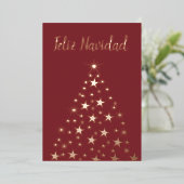Feliz Navidad-kerstboomsterren Roos Gold Folie Feestdagenkaart (Staand Voorkant)