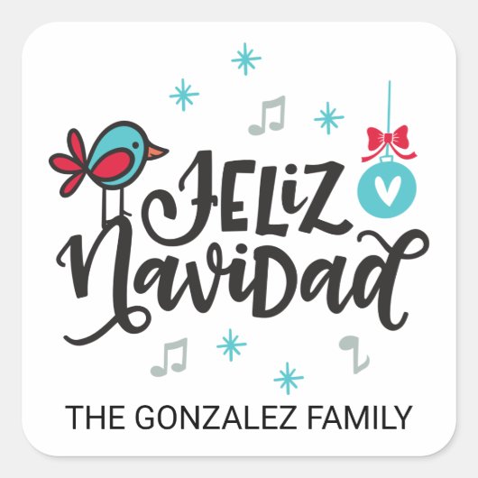 Feliz Navidad, Kerstmis Vierkante Sticker (Voorkant)