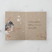 Feliz Navidad Kraft Paper Winter Sparrow & Berries Feestdagen Kaart (Binnen)
