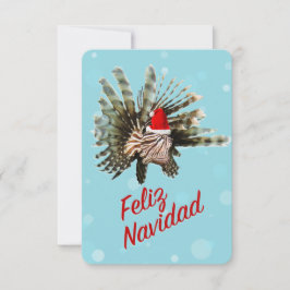 Feliz Navidad Lionfish Santa Flat Kaart