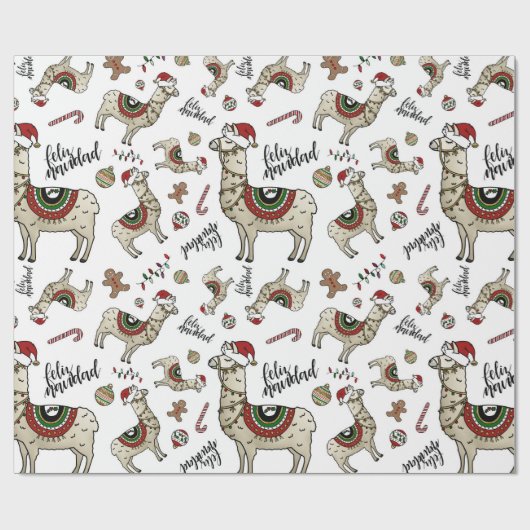Feliz Navidad Llama Wrapping paper Cadeaupapier (Vlak)