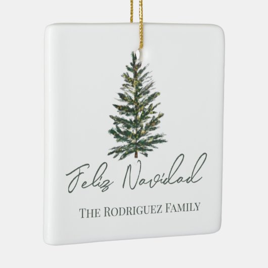 Feliz Navidad-Merry Kerstboom en verlichting Keramisch Ornament (Rechts)
