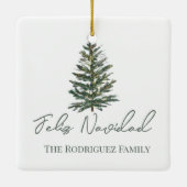 Feliz Navidad-Merry Kerstboom en verlichting Keramisch Ornament (Achterkant)