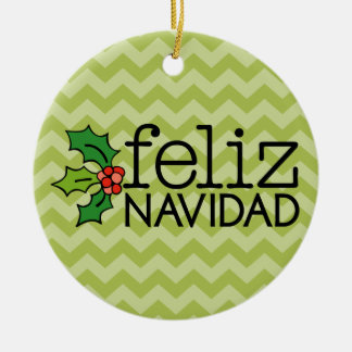 Feliz Navidad met groene chevrons Keramisch Ornament