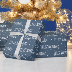 Feliz Navidad met sterren op blauw Cadeaupapier