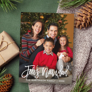 Feliz Navidad Modern Brush Script Family Foto Briefkaart