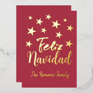 Feliz Navidad Modern Goud Kerstmis Familie Folie Feestdagenkaart
