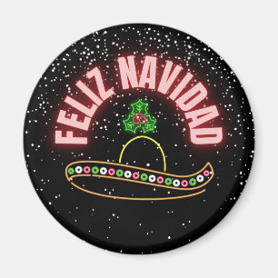 Feliz Navidad Neon Sombrero Holiday Magneet