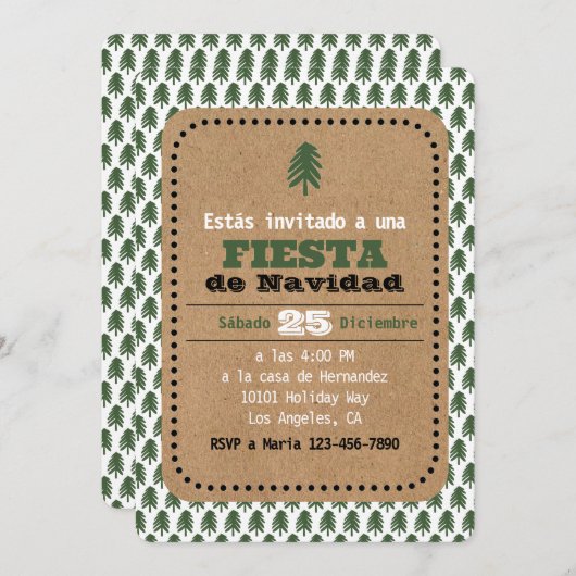 FELIZ NAVIDAD Noël Arbre Fiesta Invitations (Devant / Derrière)