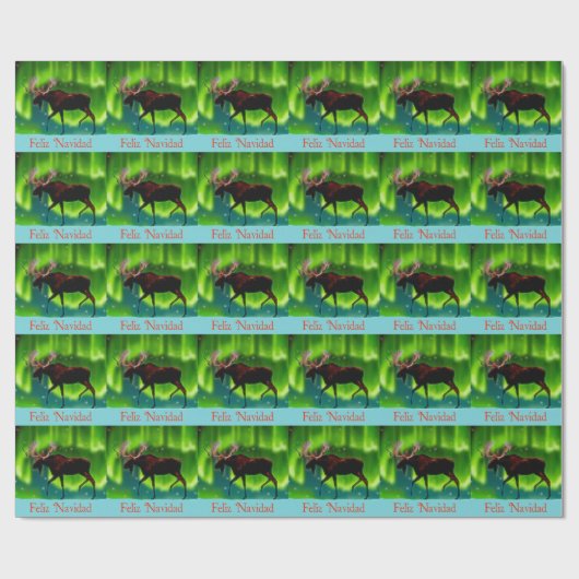 Feliz Navidad - Northern Lights Moose Cadeaupapier (Vlak)