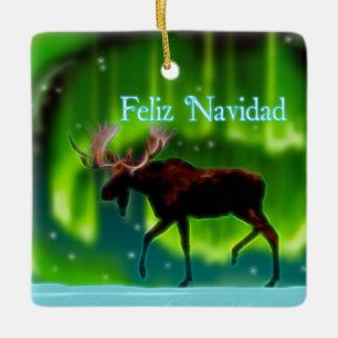Feliz Navidad - Northern Lights Moose Keramisch Ornament