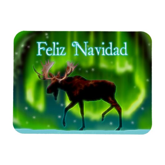 Feliz Navidad - Northern Lights Moose Magneet (Horizontaal)