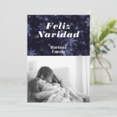 Feliz Navidad Photo & Snowflakes sur carte Blue Fl (Debout devant)