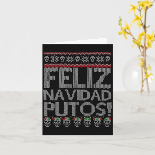 Feliz Navidad Putos Chingon Ugly Xmas Sweater Chri Kaart (Gele Bloem)