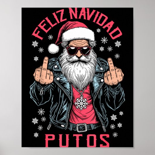 Feliz Navidad Putos Funny Rude Spanish Santa Middl Poster (Voorkant)