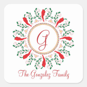 Feliz Navidad Red Chili Pepper Vierkante Sticker