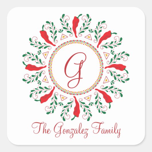 Feliz Navidad Red Chili Pepper Vierkante Sticker (Voorkant)