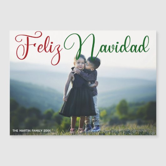 Feliz Navidad Red Green Script Magnet photo pour e (Devant)