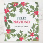Feliz Navidad Red Holly Berries Kerstkerst Wijn Etiket (Enkel label)