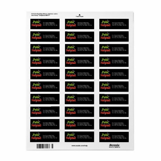 Feliz Navidad Return Address Labels (Full Sheet)