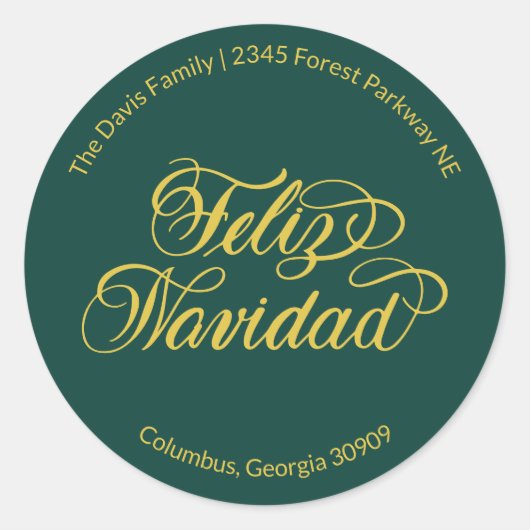 Feliz Navidad Return Address Ronde Sticker (Voorkant)