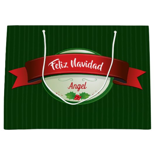 Feliz Navidad Ribbon Groot Cadeauzakje (Voorkant)