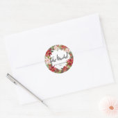 Feliz Navidad Script Red Poinsettia Wreath Ronde Sticker (Envelop)