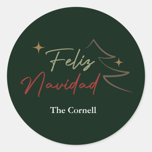 Feliz Navidad Script Ronde Sticker (Voorkant)