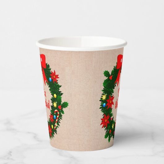 Feliz Navidad set Merry Kerstmis Wreath Bow Papieren Bekers (Links)