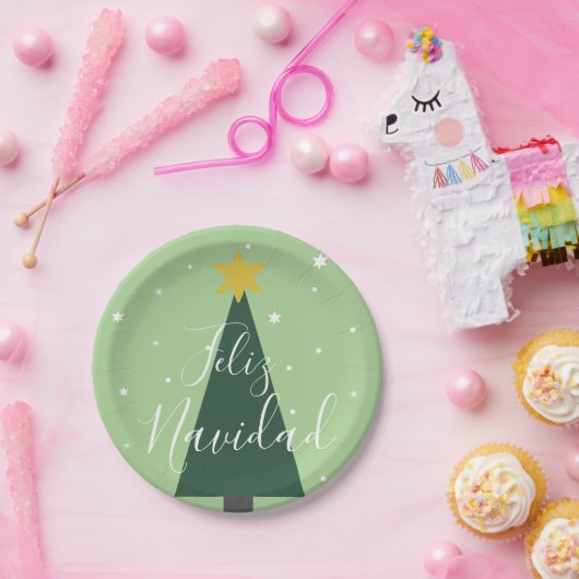 Feliz Navidad: Sneeuw en sterren Papieren Bordje (Feest)