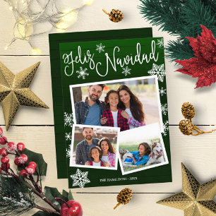 Feliz Navidad Sneeuwvlok Landelijk 3 Foto's Kerstm Kaart