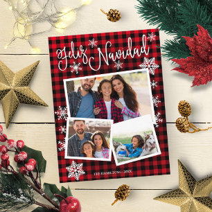 Feliz Navidad Snowflake Rustic 3 Foto's Kerstmis Briefkaart