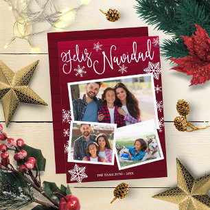 Feliz Navidad Snowflake Rustic 3 Foto's Kerstmis Kaart