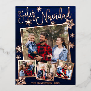Feliz Navidad Snowflake Rustic 4 Foto's Collage Fo Folie Feestdagen Briefkaart