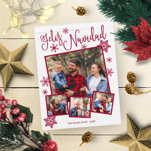 Feliz Navidad Snowflake Rustic 4 Kerstfoto's Briefkaart